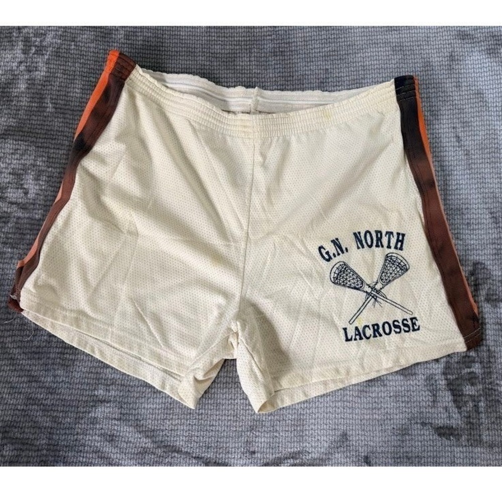 Vintage G.N. North‎ Lacrosse Team Issued Shorts Ivory Drawstring Mens Large 36x4